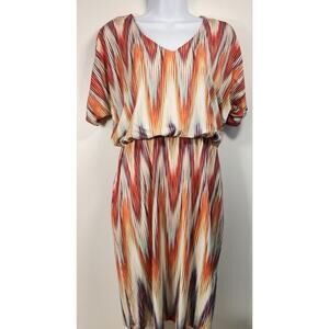 Chico’s Multicolor Ikat Print Blouson Dress Women’s Size 0 (S) V-Neck
